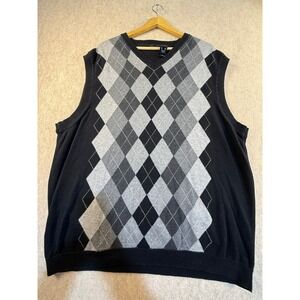 Axcess Mens Argyle Sweater Vest Black Grey V-Neck 100% Cotton XXL Preppy Knit